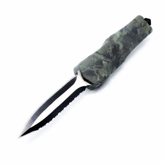 작은 A07 7 인치 카모 더블 액션 전술 자동 자동 칼 접는 EDC 캠핑 나이프 사냥 나이프 크리스마스 선물 주머니 도구