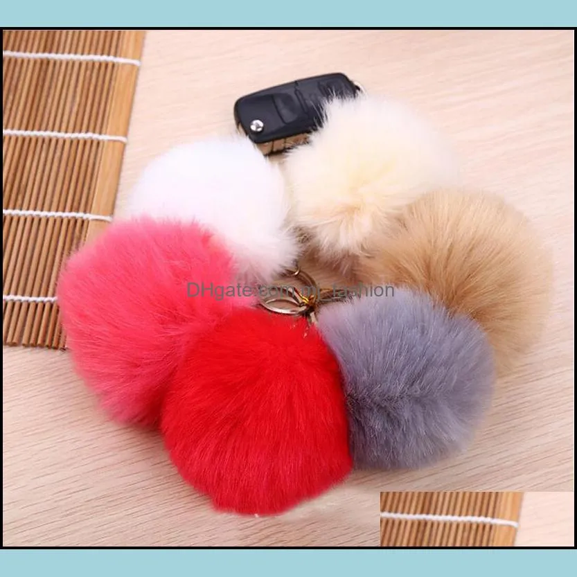 Fashion Faux Rabbit Fur Ball 8CM Plush Keychain Silver Metal Fur Ball Key rings Bag Pendant Car Keychain