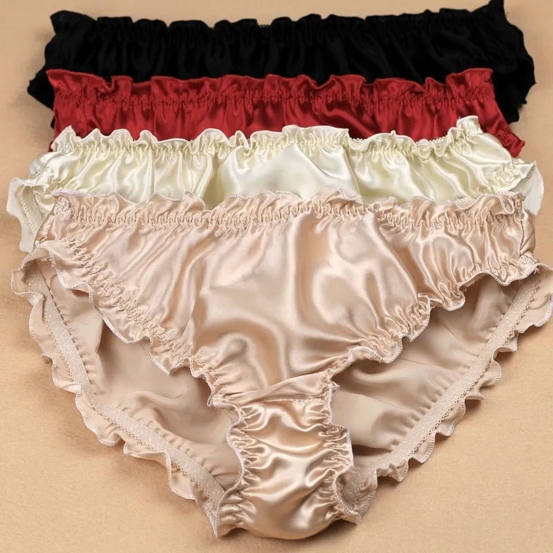 Premium Womens Silk Ruffled Panties Ruffle Crepe Satin