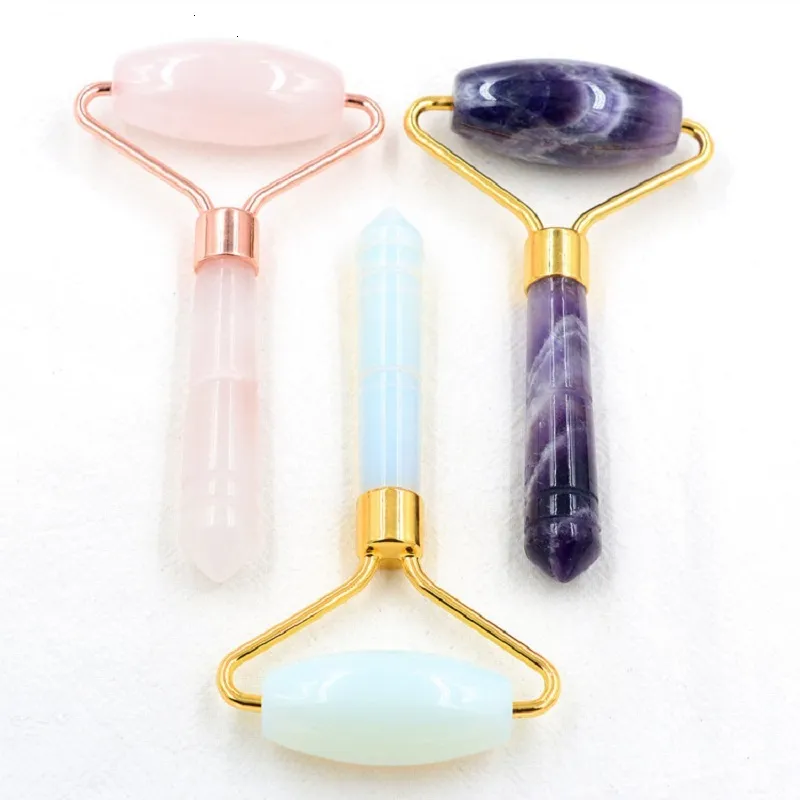 DHL Rose Quartz Face Slimming Rollers Mini Massager Crystal Facial Jade Beauty Rollers Skin Care Tools Jade Portable Cute Massager