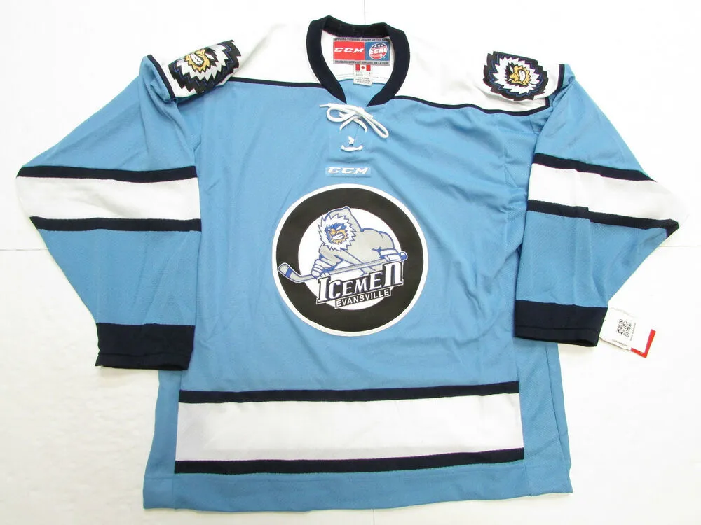 Stitched Custom Evansville Icemen Blue Echl CCM Hockey Jersey Lägg till några namnnummer Mens Kids Jersey XS-5XL