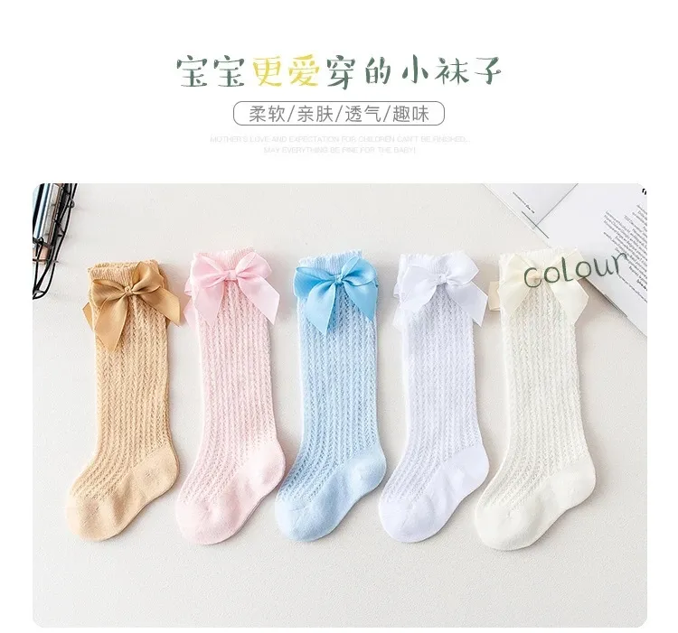 10 PAIRS/20 PZ Arco Ragazze Per LUNGA ESTATE CALZINI DELLA MAGLIA di Cotone Infantile Calzini Appena Nati Del Bambino Della Principessa Ragazze Calzini Alti Al Ginocchio