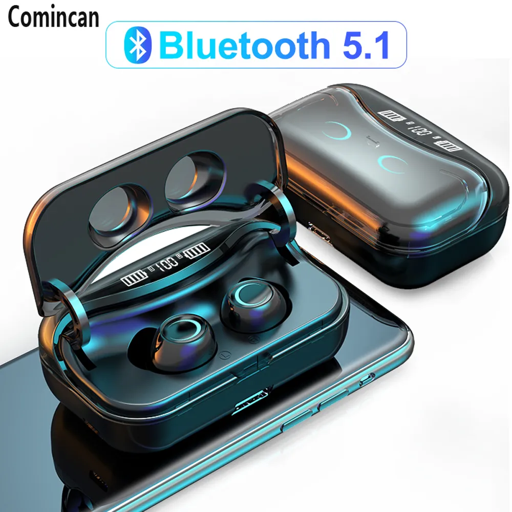 Écouteurs sans fil Touch Control Blueteeth Headphons 9D HiFi IPX7 Écouteurs étanches Casque de sport avec affichage LED Boîte de charge