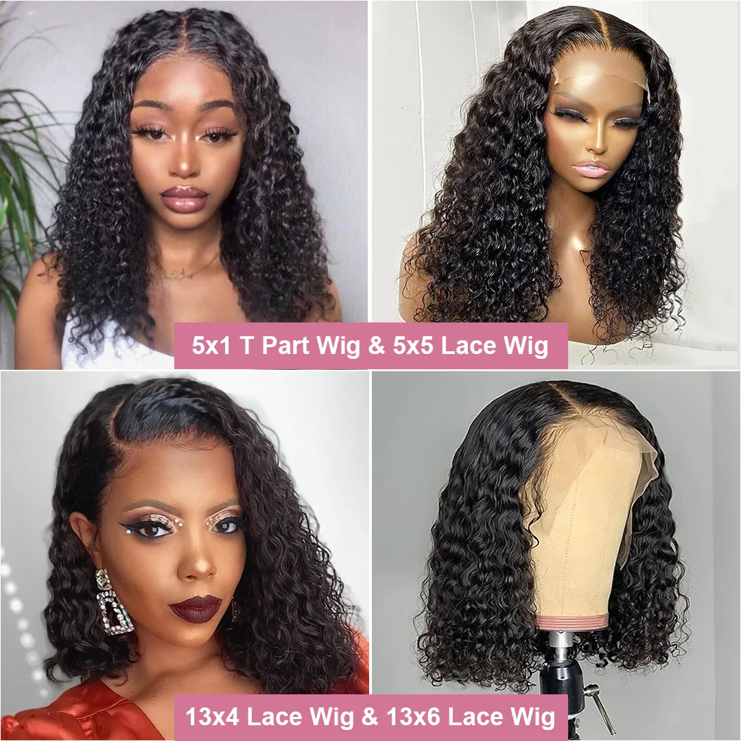 Brazilian Deep Wave Lace Bob Wigs Pre Plucked With Baby Hair Human Hair Wigs Water Curly Short 150% Lace Wig For Black Womenfactory direct