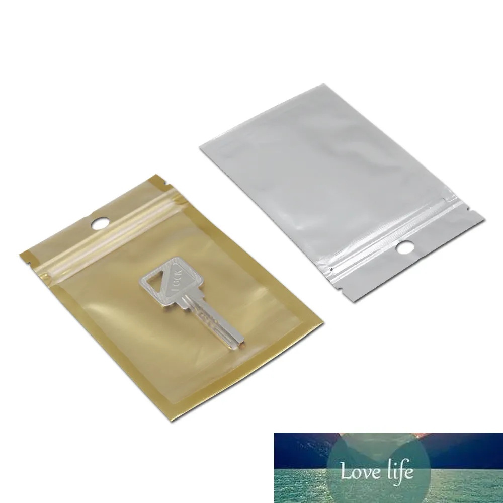 7.5 * 12cm Plastic Retail Packaging Pack Golden / Clear Self Seal Zipper Tas Voedsel Opbergtas Retail Pakket met Hang Gat