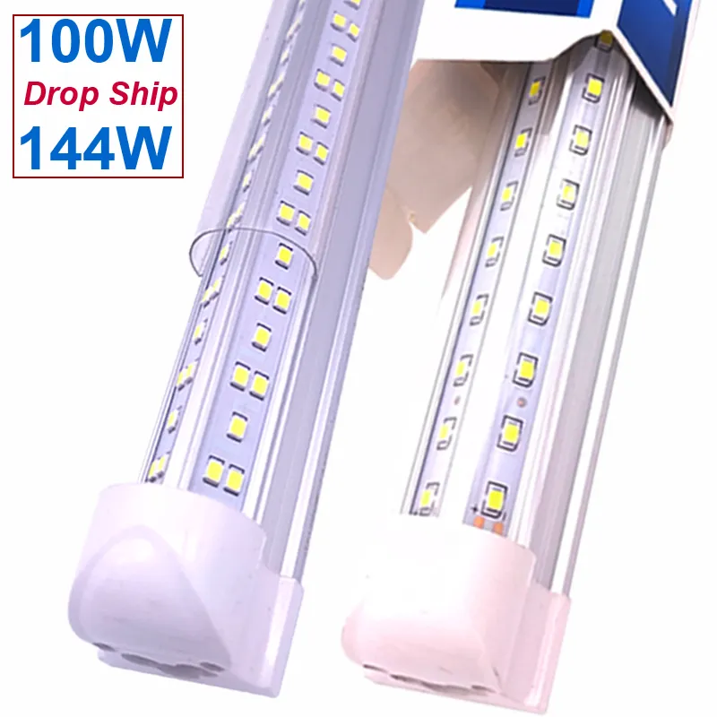 V-formé de 2ft de 2ft 4ft de 6ft 8ft de la porte de la porte à LED Tubes T8 intégré 144W 6 rangs lumières de lumières de fixation en plastique simple municipable lumineux 14400lm lumières pour le sous-sol