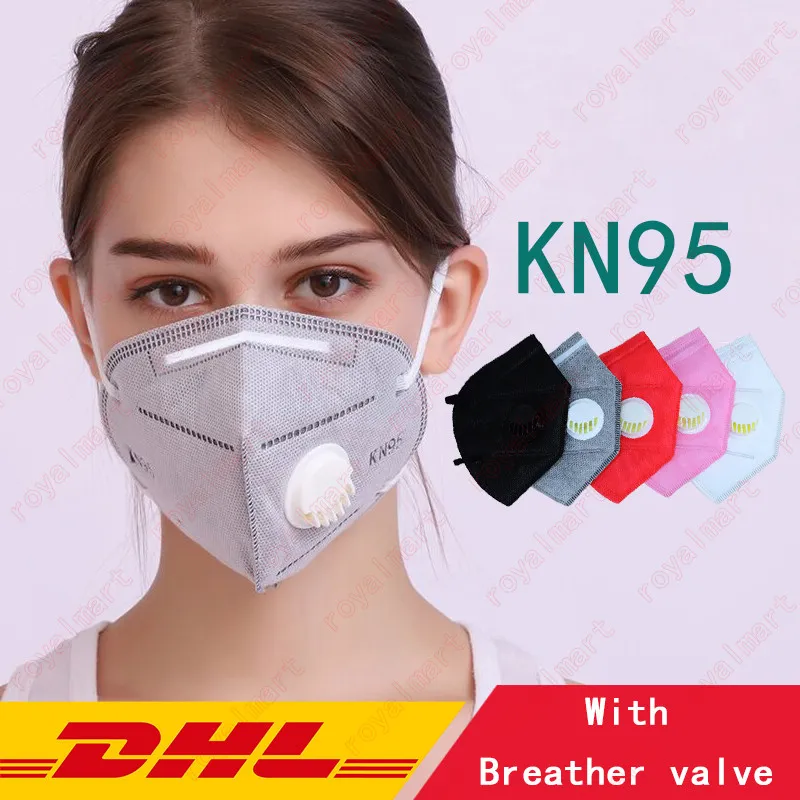 KN95 얼굴 마스크 먼지 방지 밸브 5 층 보호 마스크 패션 색상 재사용 가능한 마스크