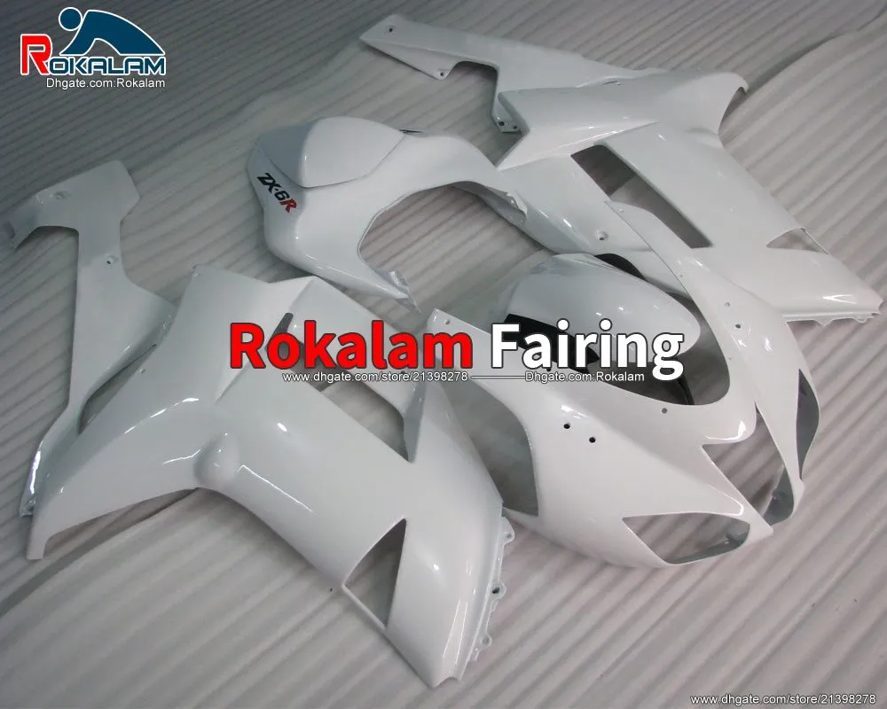 Обтекатель установлен белый для Cawasaki Ninja Fairing ZX6R ZX 6R 2007 2008 ZX-6R 07 08 Moto Fairing (литье под давлением)