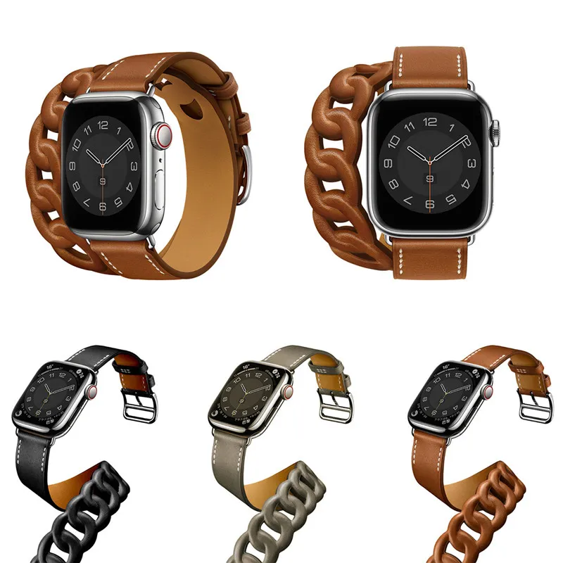 Ремешок для Apple Watch 1/2 / 3/4/5/6 / SE / 7 General Premium Кожаный бизнес Двойной тур Браслет Iwatch (40 мм 44 мм)