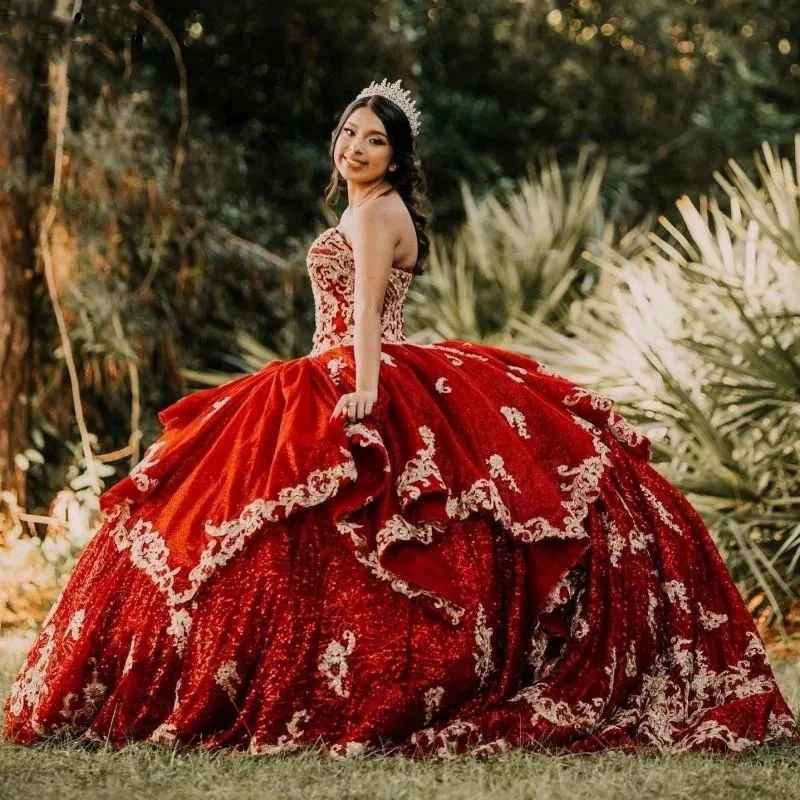 بلينغ بورجوندي الترتر الدانتيل زين فساتين quinceanera الدانتيل متابعة مشد الحلو 15 مهرجان العباءات زائد الحجم vestidos دي XV Años