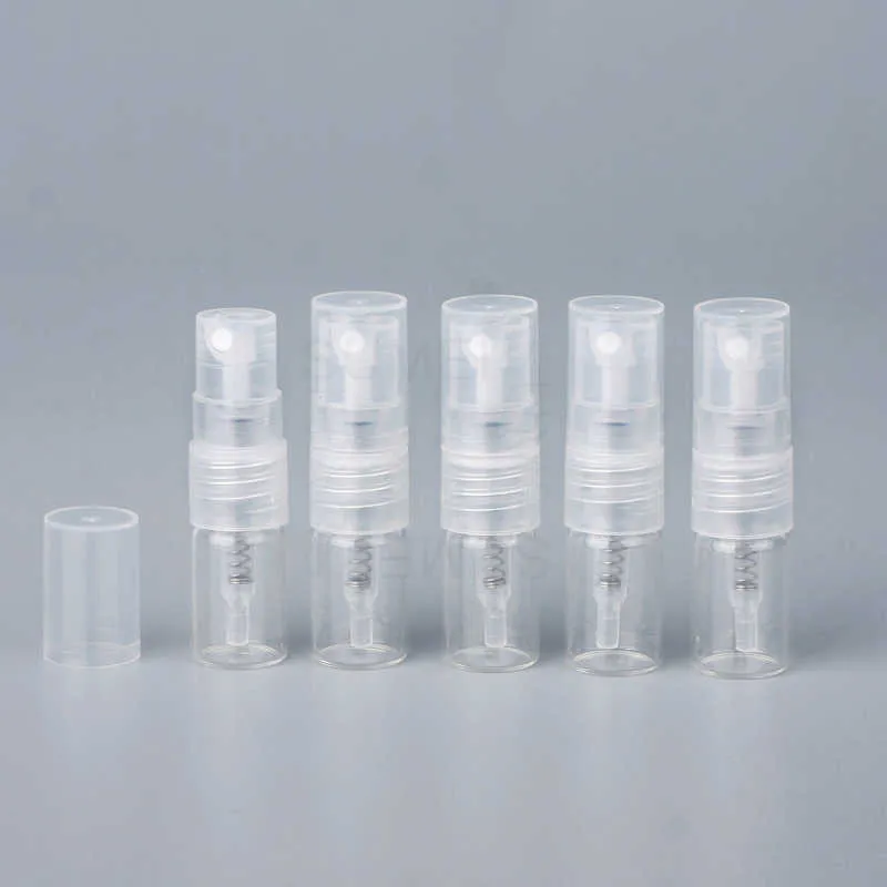 1ml 2ml transparente de vidro perfume embalagem pequena garrafa de amostra mini frasco portátil 100 pcs cx220111