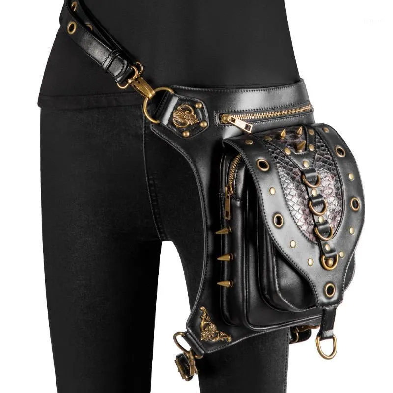 Taillezakken vrouwen pakken pu lederen heuptas telefoontas punk riem pocket riem crossbody voor buiten borst vrouwelijke portemonnee1