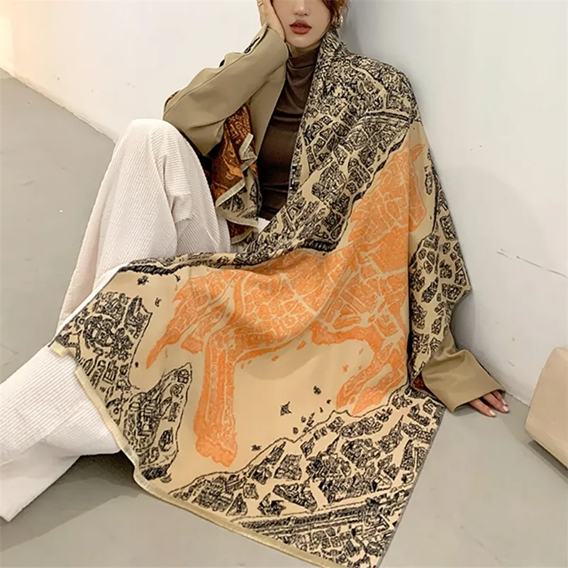 New Winter Scarf Lady Fashion Warm Shawl Women's Double-Sided Cashmere Thick Female Pashmina Blanket Foulard Print Bandana 201218