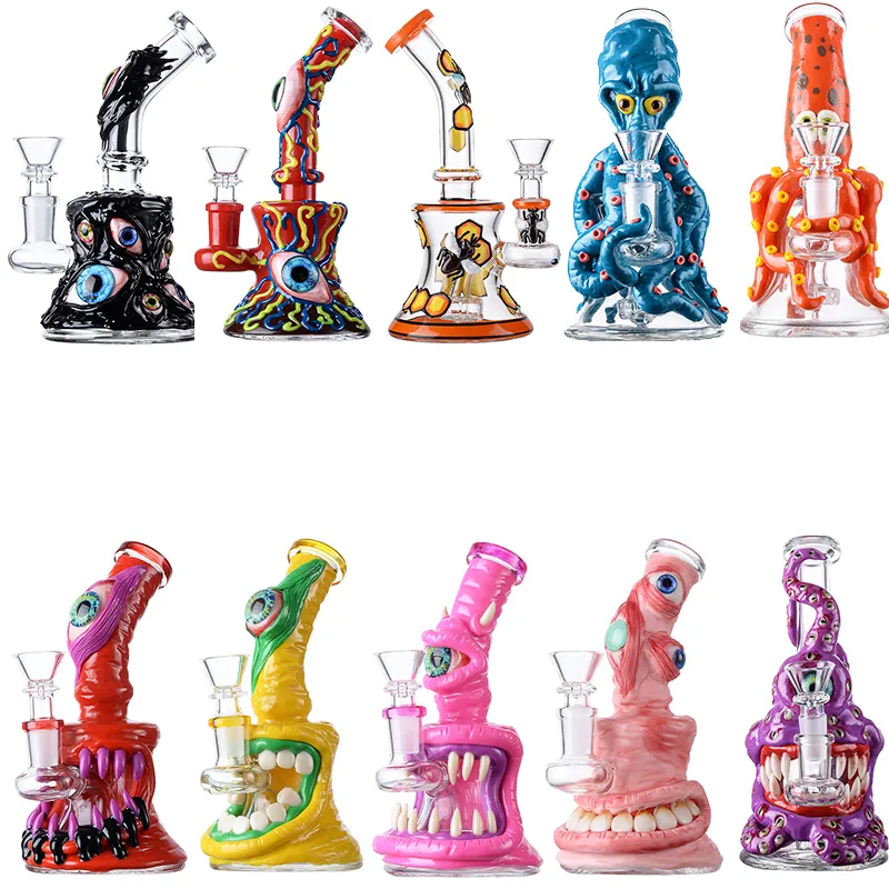 Hurtowe unikalne szklane bongs w stylu Halloween Hookahs Rury wodne prysznic Perc Octopus Oil Rigs Dab Zlewki Bong Mini woskowe platformy z miską statek przez DHL