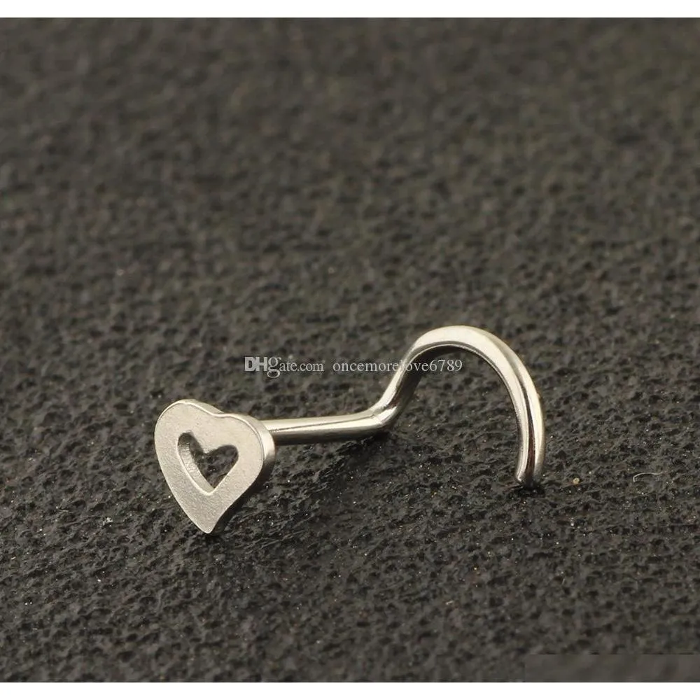 surgical steel heart nose stud rings screw bend piercing jewelry women nose pin