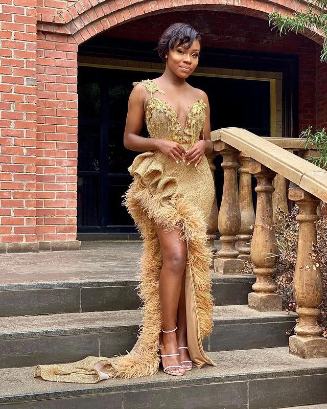 Gold feather dress hot sale