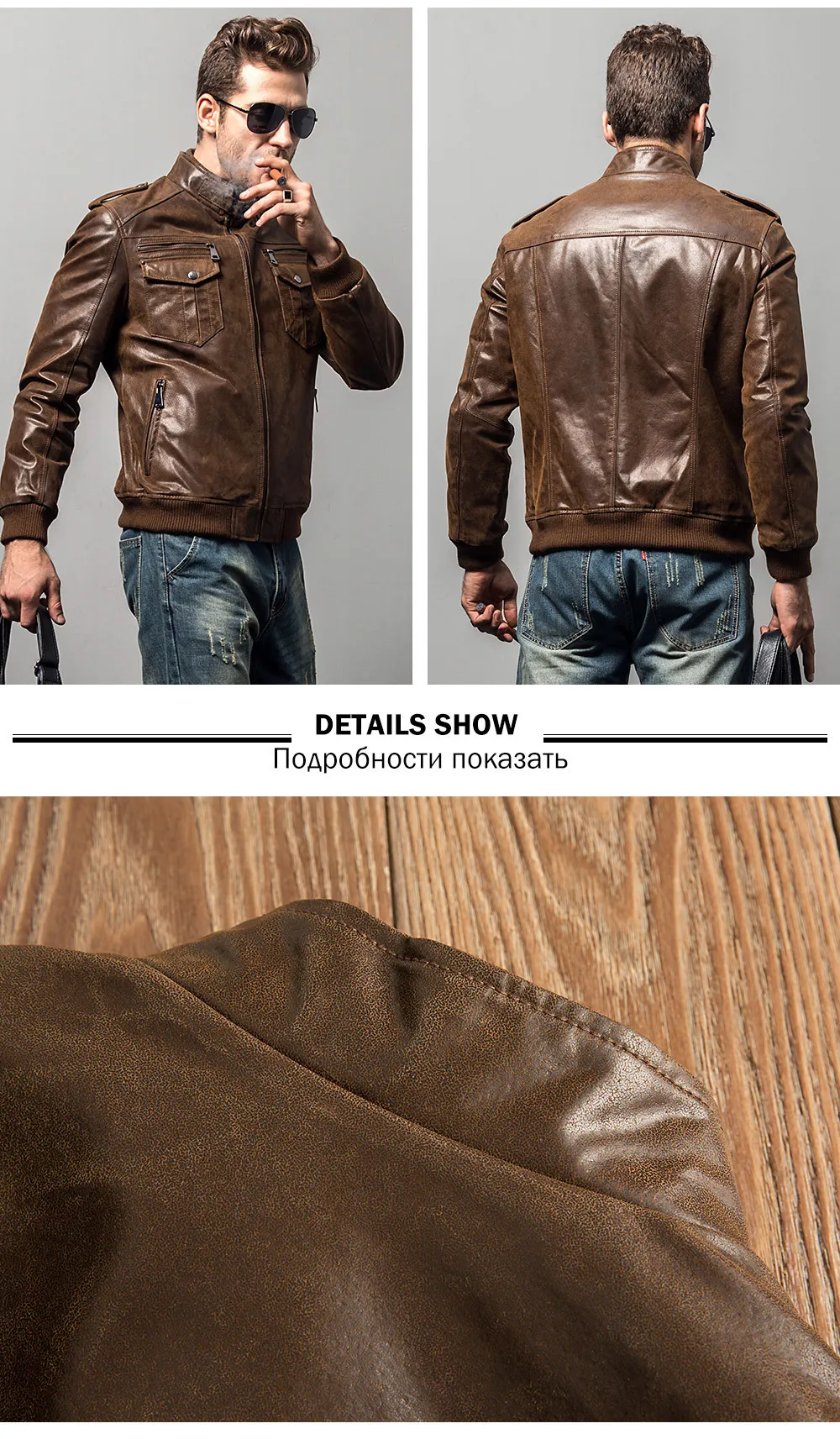 Mens Genuine Pigskin Leather Motorcycle Jacket  From Lu04