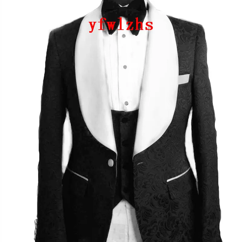 Nouveau Style gaufrage beau châle revers marié Tuxedos hommes costumes mariage/bal/dîner meilleur homme Blazer (veste + pantalon + cravate + gilet) W662