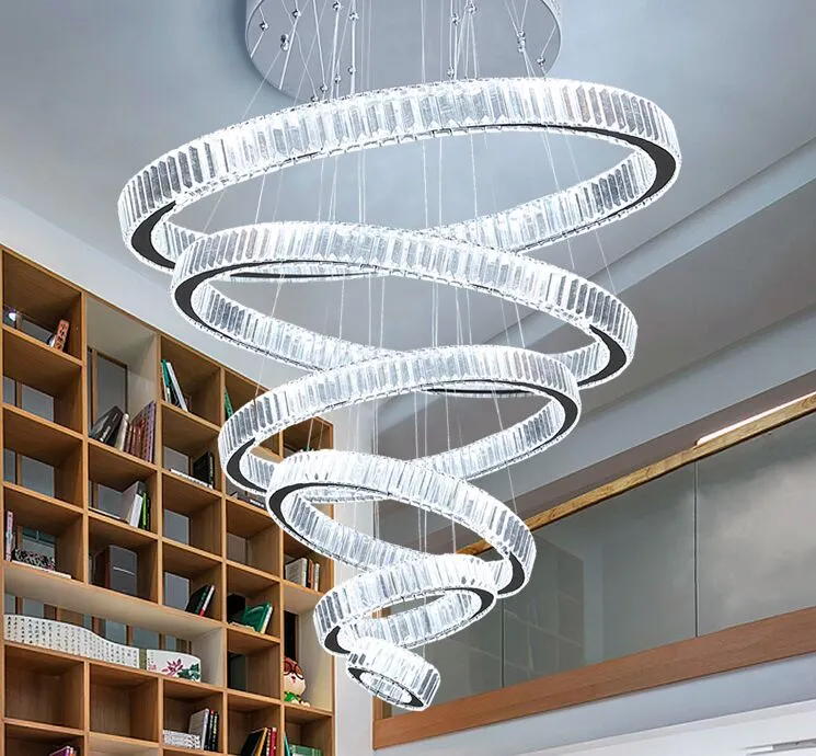 Luxuriöser großer 1/2/3/4/5/6-Ring-LED-moderner Kronleuchter für Wohnzimmer, große Hotelhalle, Treppenhaus, LED-Kristall-Kronleuchter, runde Ringe, Leuchten, Heimdekorationslampe