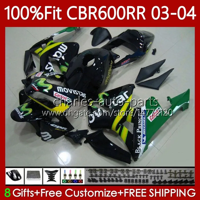 Honda CBR600F5 CBR 600 RR F5 CC 2003 2004 Vücut 71NO.93 CBR 600CC 600RR 600F5 03-04 CBR-600 CBR600 RR CBR600RR 03 04 Enjeksiyon Kalıp Üstyapı Movistar Siyah