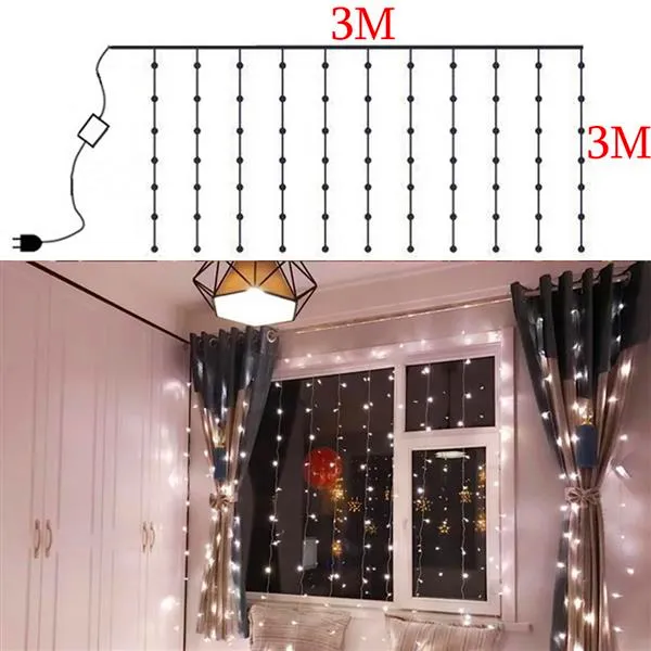 Entrega gratuita 3M X 3M 300-LED Luz blanca Luz romántica Boda de Navidad decoración al aire libre Cortina String Light 110V al por mayor