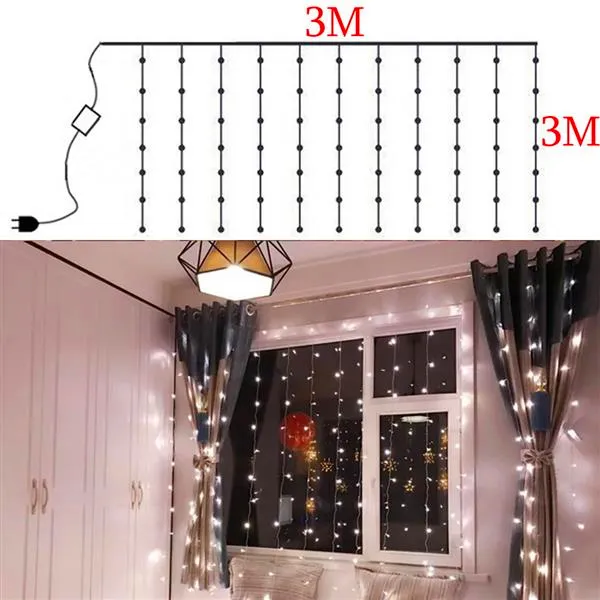 無料配信3M x 3m 300-LEDホワイトライトロマンチックなクリスマス結婚式の屋外装飾カーテン文字列ライト110V卸売