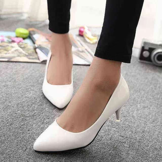 드레스 신발 Zapatos de Boda Blancos Para Mujer Calzado 드 Vestir Para Mujer Zapatos Náuticos 드 Tacón Medio Tacones Básicos Lisos Primavera Y Otoño 220309