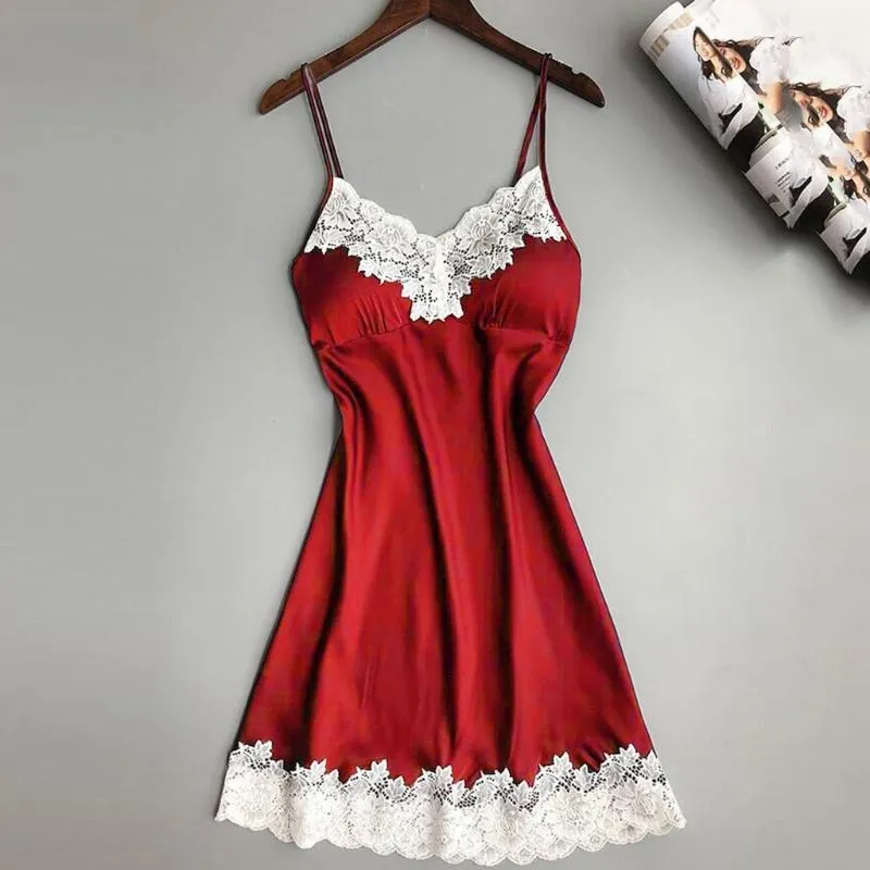 Laço profundo pescoço em v nightdress sexy lingerie camisola dormentes dormitórios vestido de noite mulheres sem mangas noturna de nightwear seda de seda cetim nighshirt1