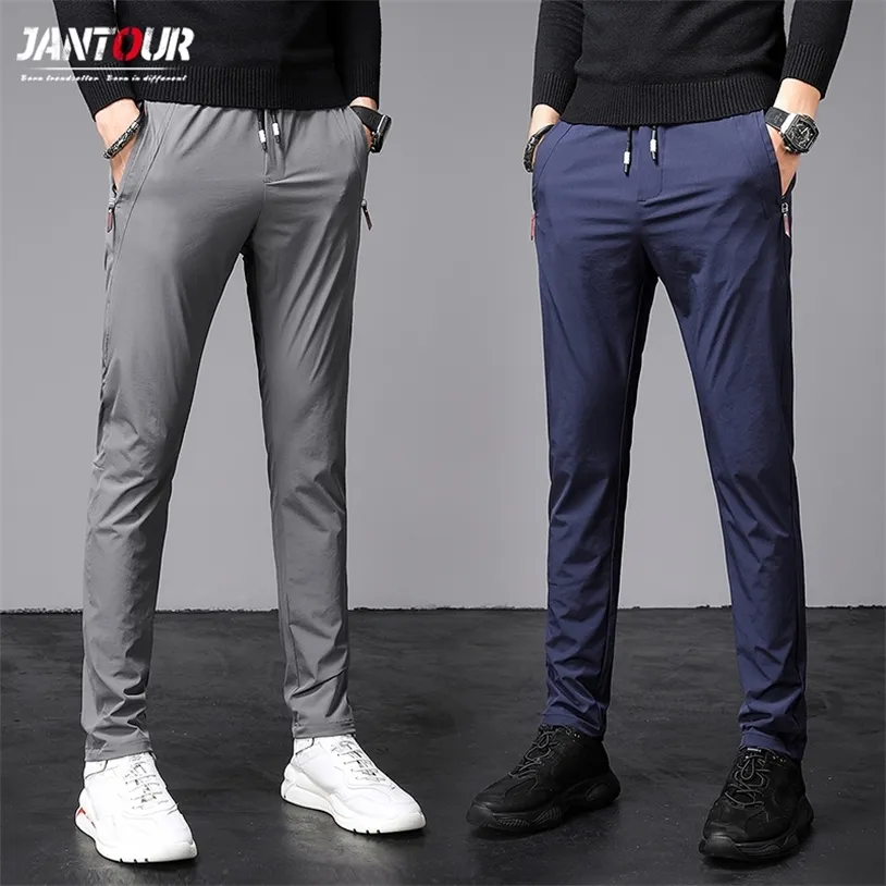 Été mince pantalons décontractés hommes pantalons de jogging en plein air mince pour homme coréen bleu gris poche pantalon à glissière 28-38 220315