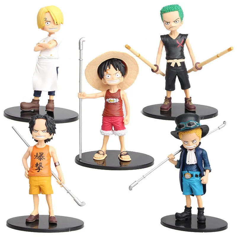 Anime One Piece Figurine Childhood Luffy Ace Ronoa Zoro Sanji Sabo PVC Action Figures Toys One Piece Figuras Model 5pcs/set