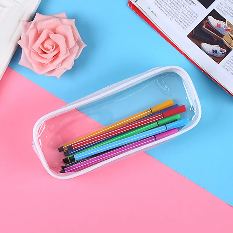 PVC Pen Bag Pencil Clear Case Cosmetic Bag Large Capacity Bag With Zipper Stationery Cosmetic Convenient Student Pencil Bags LX3369