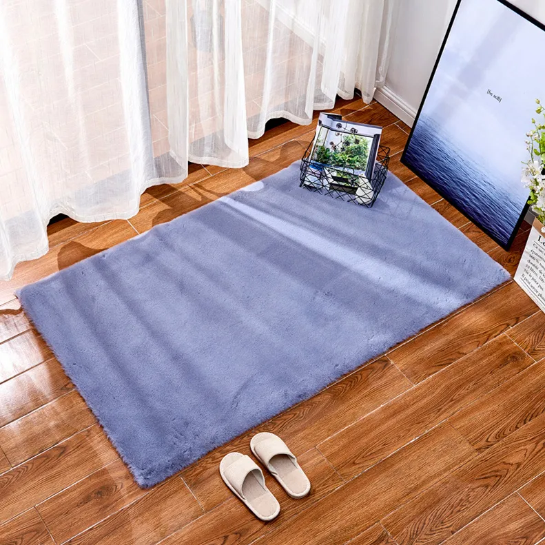 Nordische flaumige Teppich Teppiche Nachahmung Kaninchen Plüsch Teppich Fußpad Haushalt Teppich Schlafzimmer Kurzweiß-Plüschkissenmaschine Waschbar