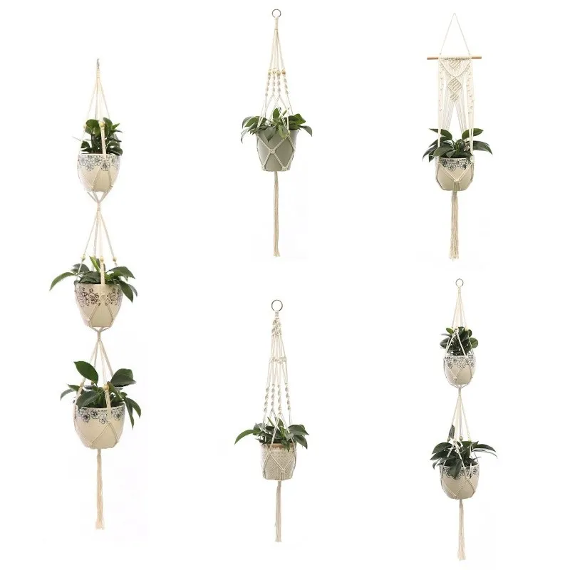 Flower Plant Hanger Rope Handmade Cotton Knitting Hemp Flowerpot Net Bag Balcony Florist Flower Plant Hanger Decoration