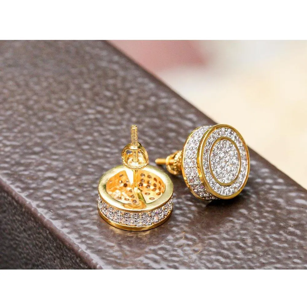 12mm iced out bling cz round earring gold silver color plated stud earrings screw back fashion hip hop jewelry