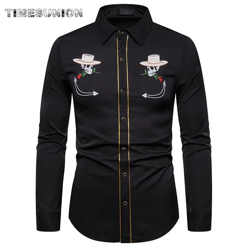 Camicia da cowboy occidentale elegante ricamato ricamato maglietta camicie da festa a maniche lunghe maschi