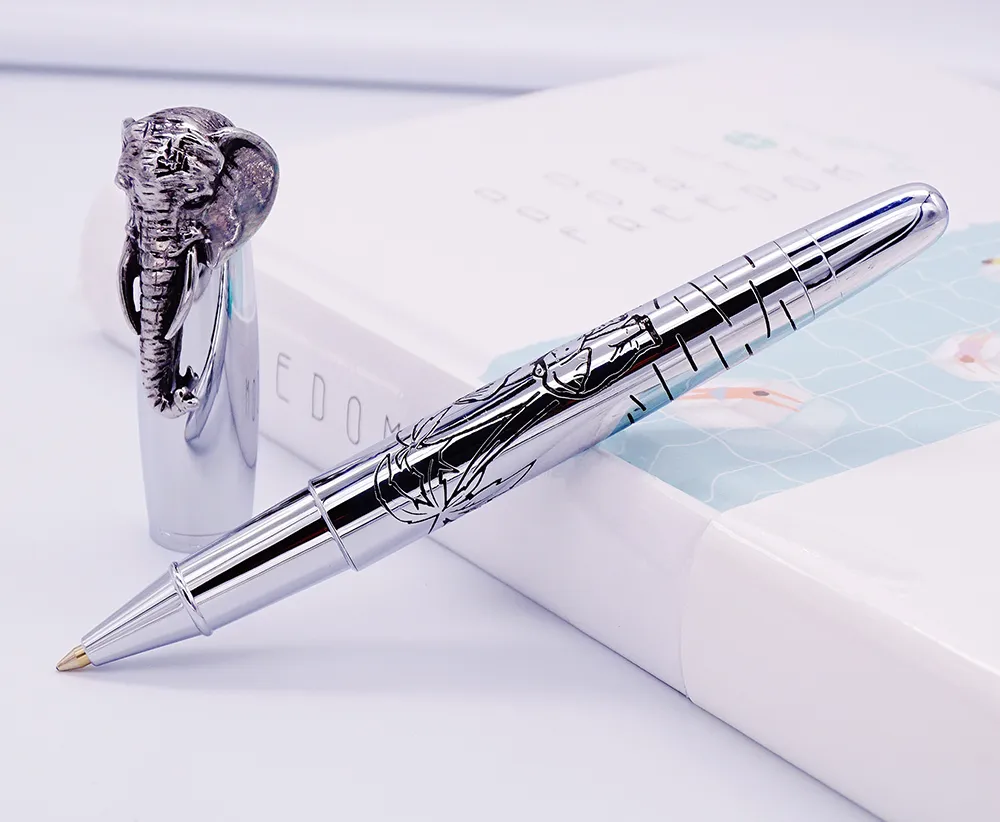 Fuliwen Roller Pen Elephant Head on Cap, Delicate Silver Signature Pen, Smooth Refill Business Office Home School Supplies 201111