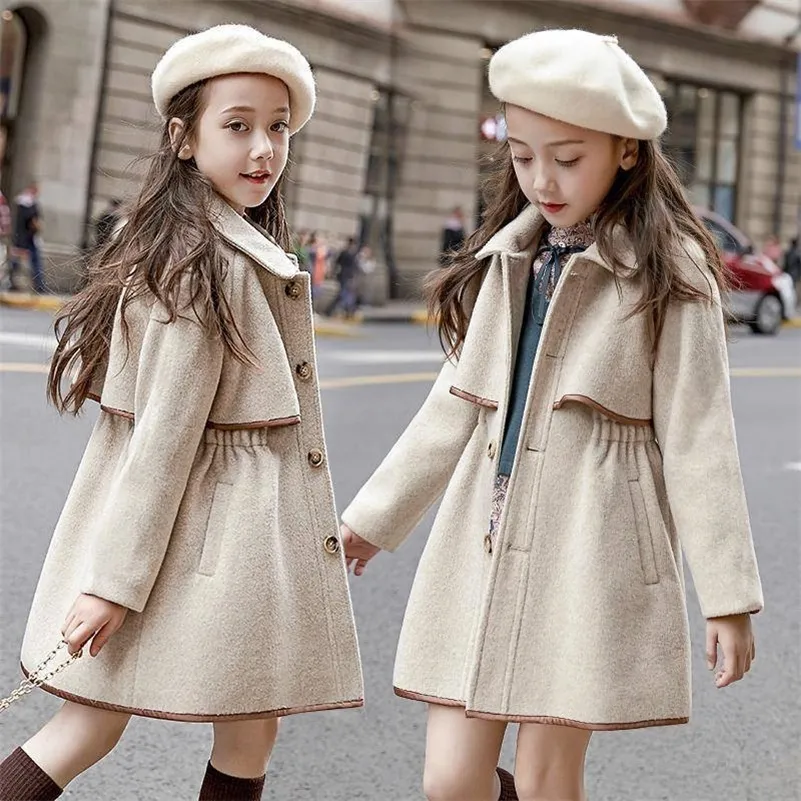 Children Girls Coats Outerwear Winter Girls Jackets Woolen Long Trench Teenagers Warm Clothes Kids Outfits For 4 6 8 10 12 Years LJ200828