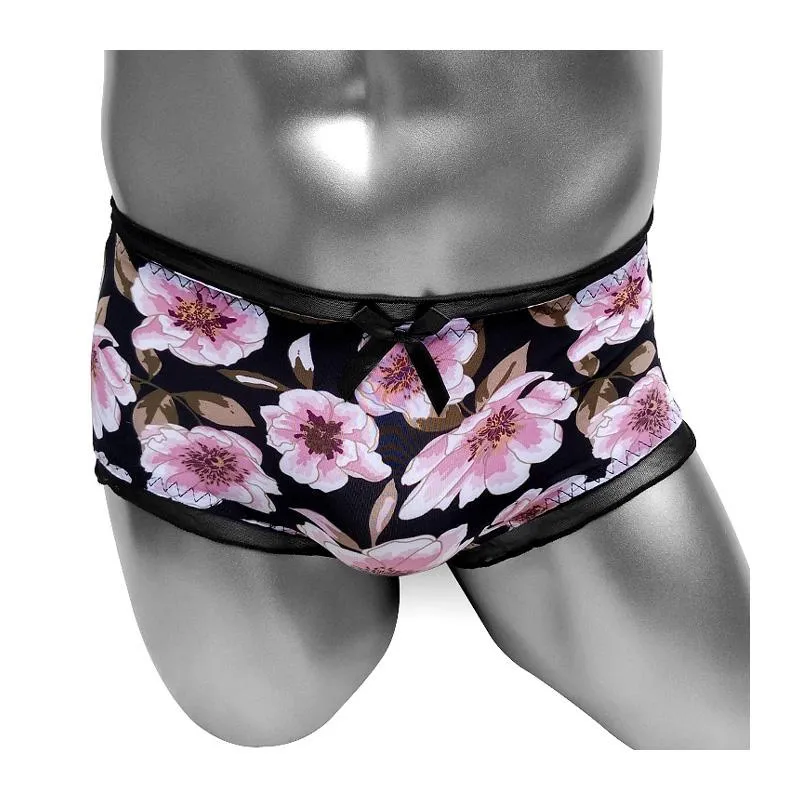 Unterhose Floral Printed Herren Slips Unterwäsche Frilly Sissy Slip für Gay Sexy Dessous Sheer atmungsaktive Mode Shorts