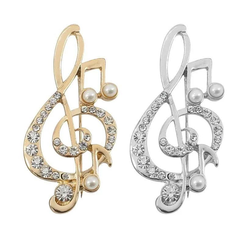 Pins, broscher 2022 Högkvalitativ musikalisk Note Rhinestone Brosch för eleganta kvinnor med pärlemorkristall Guldflickor Charm smycken gåvor