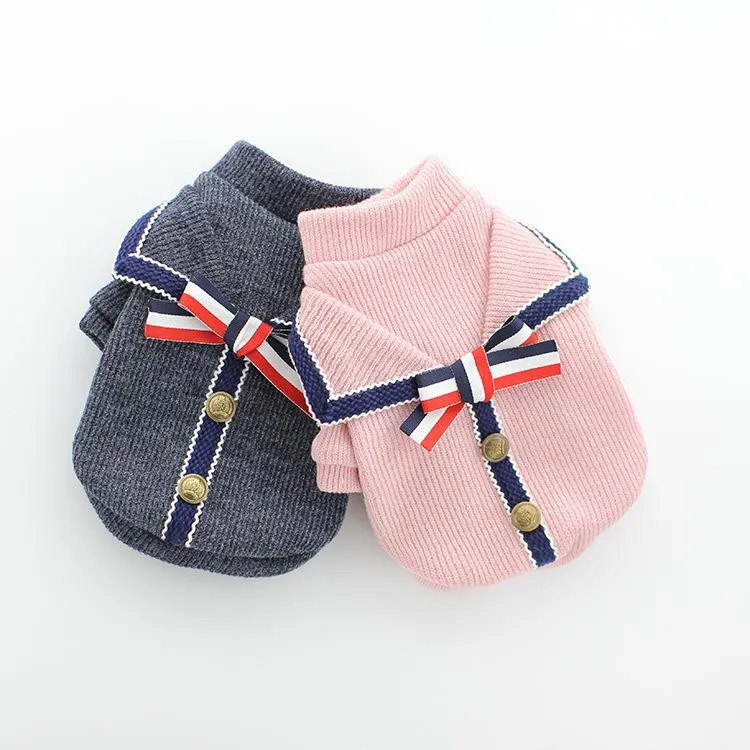 Pet Dog Sweater Autumn Winter Clothes Teddy Small Dog Cat Clothes College Style Elegant Bowknot Teddy Chihuahua Puppy Pet Dog Accessories