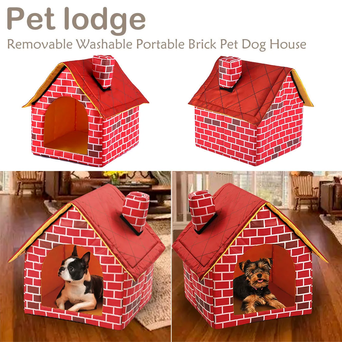 Red Brick Dog House Kennel Nest Portable Pet Dog Heated Cat House