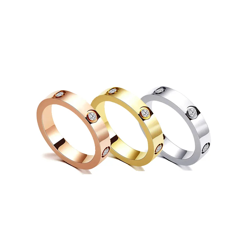 Luxury Shiny Rotating Circle Crystal Band Love Rings for Women Stainless Steel Rose Gold Engagement Gift New Fashion Classic Designer Rings