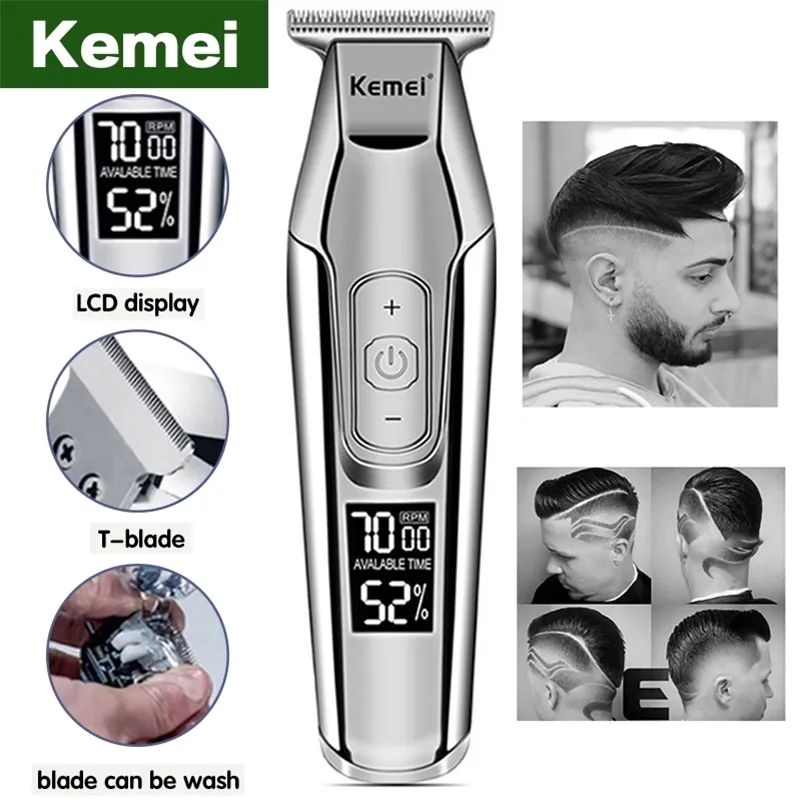 Kemei Professional Electric Hair Clippers Trimmer för män LCD-skärm Hårskärmaskin Clipper Shaver Beard Trimmers 220121
