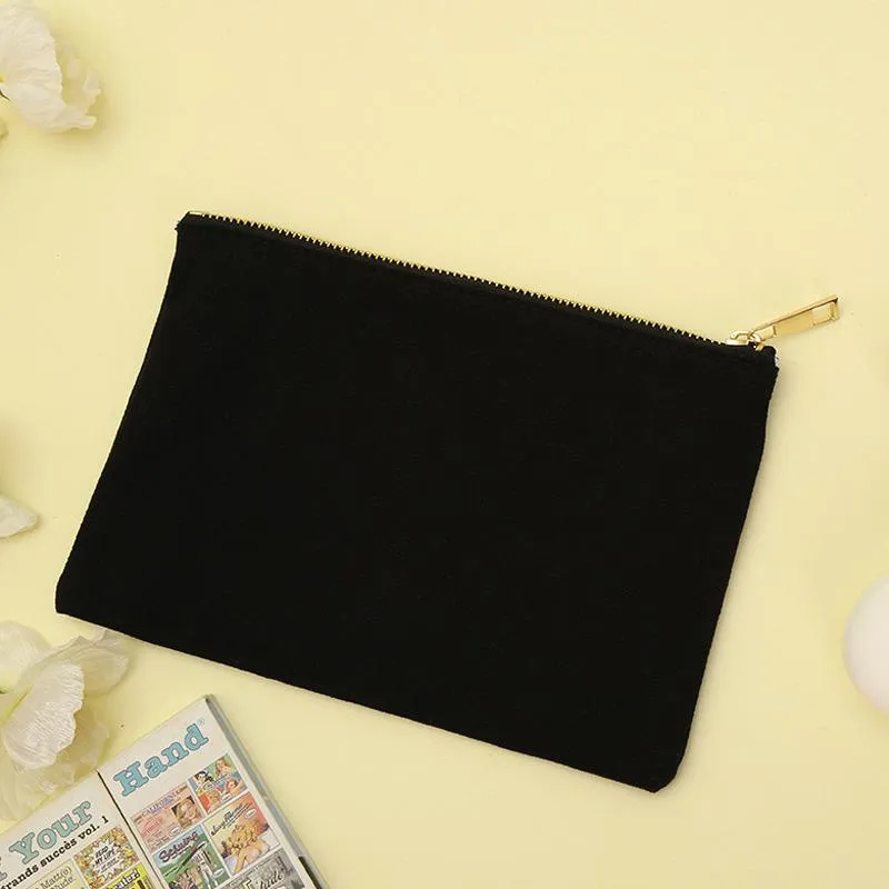 22x15cm Large Plain Nature Cotton Canvas Travel Toiletry Bags Cotton Makeup Pouch Cosmetic Bag With Gold Zipper LX3440