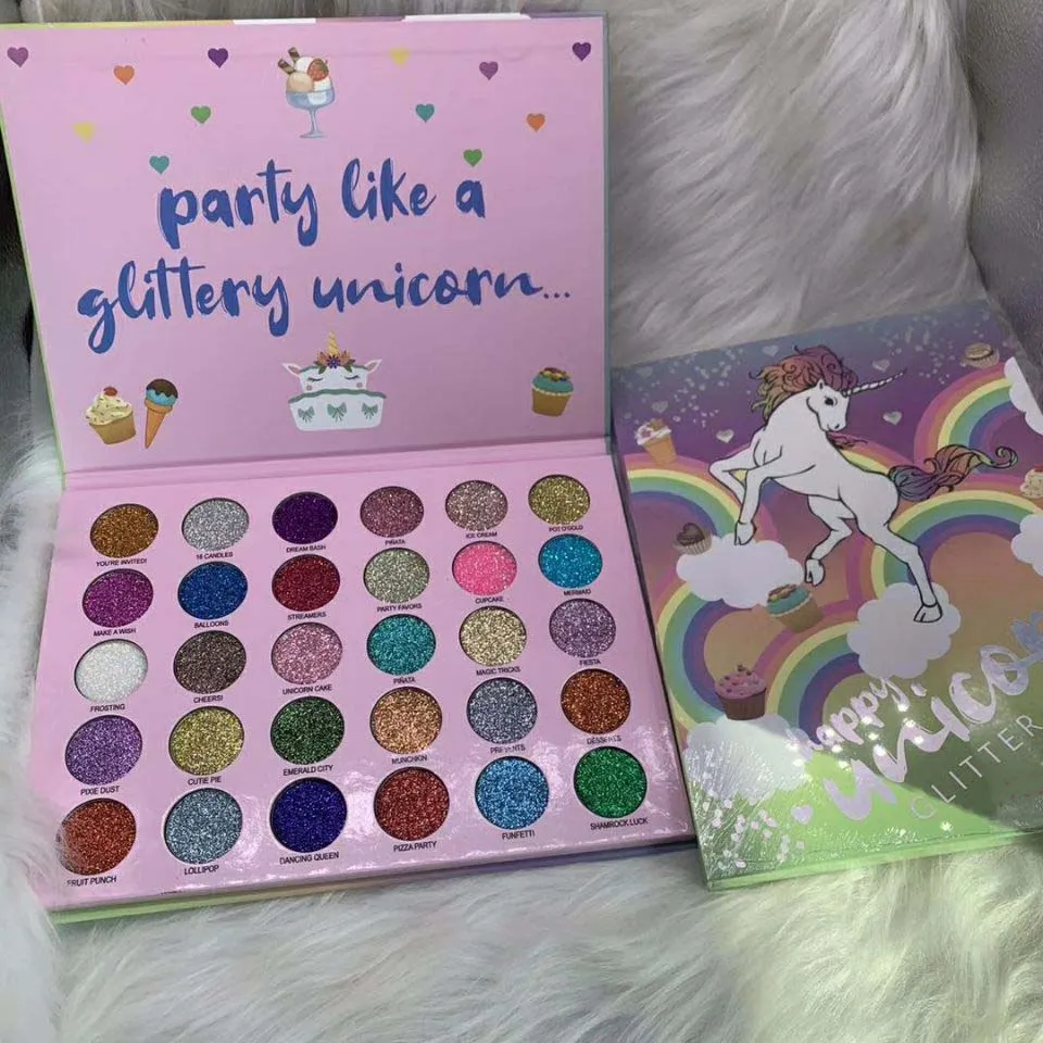 Drop shipping vattentät 30 färger ögonskuggspalett happy unicorn glitter party glitter ögonpressad puder makeup