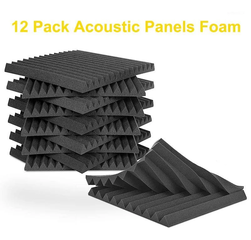 New 12Pcs Acoustic Foam Panel Tiles Wall Record Studio 12"x12"x1" Sound-proof Black/Blue For Studio Home Recital Hall Cinema1