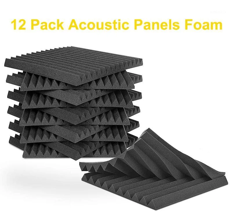 Nouveau 12 pièces panneaux de mousse acoustique carreaux mur Studio d'enregistrement 12 "x12" x1 "insonorisé noir/bleu pour Studio maison récital Hall Cinema1