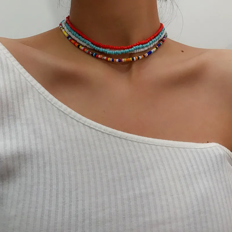 7 stks / set boho kleurrijke hars zaden kralen kettingen clavicle bead choker kraag voor vrouwen meisje mode strand feest ketting verklaring sieraden