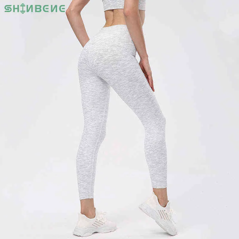 SHINBENE 25 "NO Pantaloni da yoga in nylon con punta cammello Collant da corsa Donna Naked Feel Leggings da palestra fitness a vita alta con tasca interna H1221