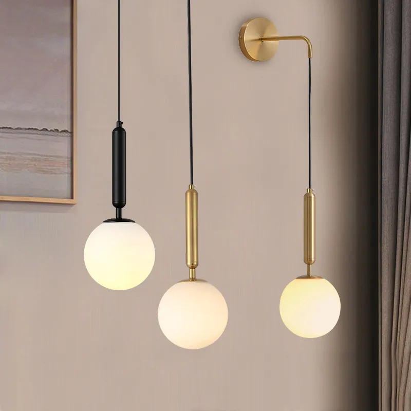 Scandinavian bedroom lamp glass ball pendant lamps black brass metal bedside lamp minimalist bar dining room light